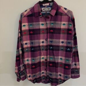 Angelique Vintage 1991 Colorful Heart Button Down Blouse. Size Small